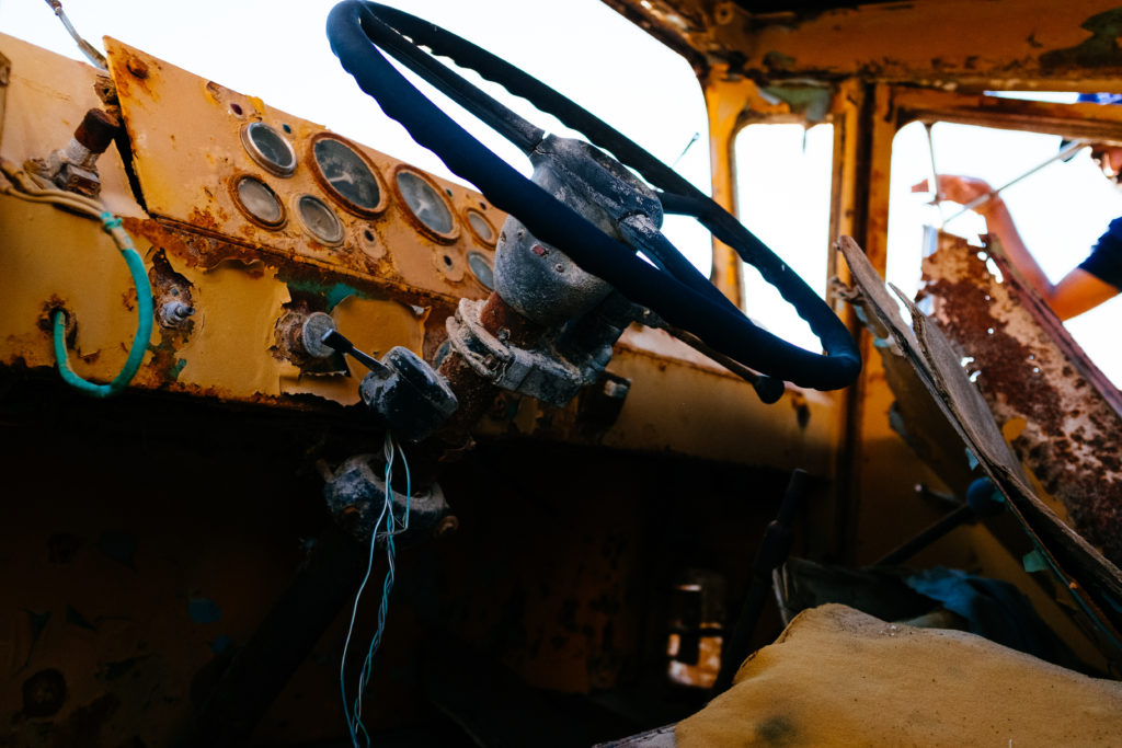 Inside an abandoned truck with fuji X100s with velvia simulation